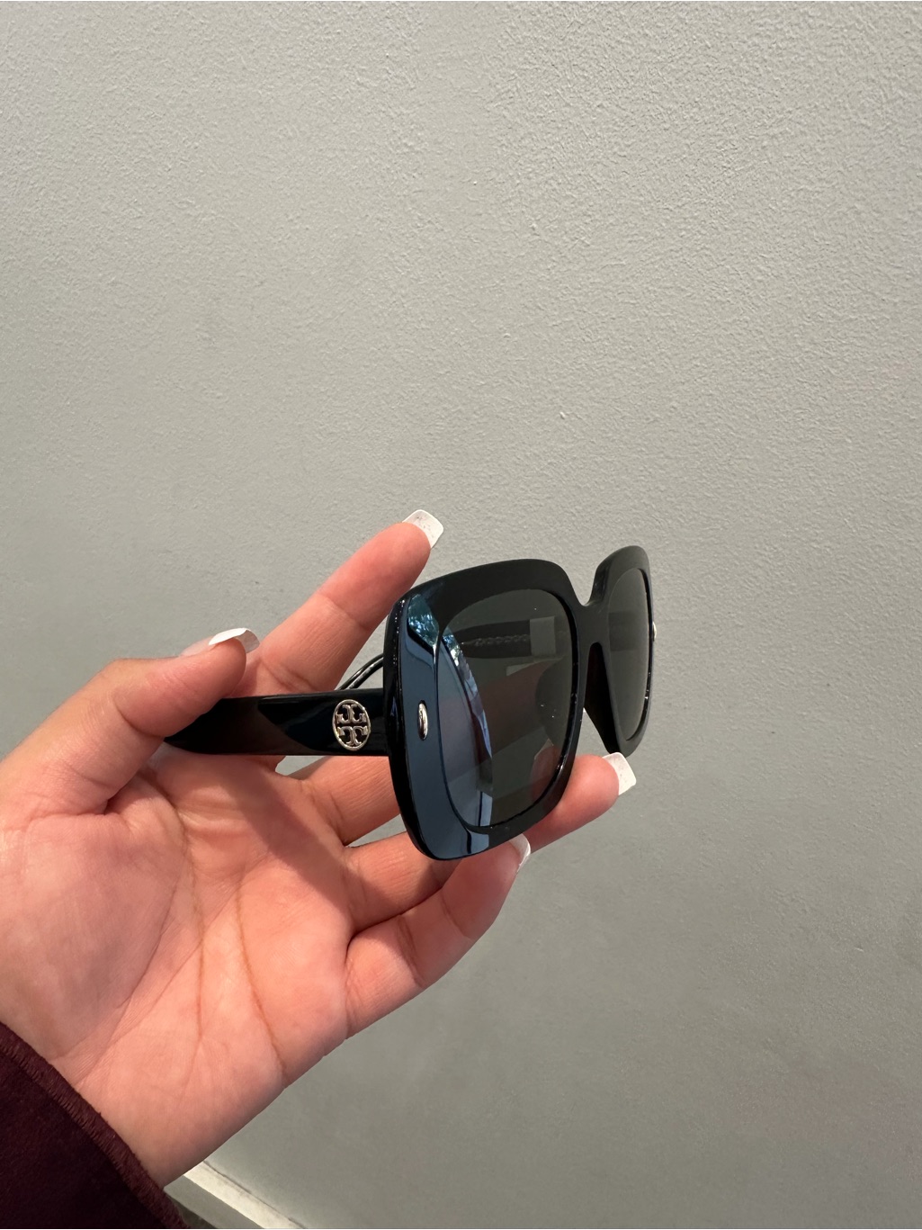 Tory Burch Black Square Oversized Sunglasses With Logo Temples